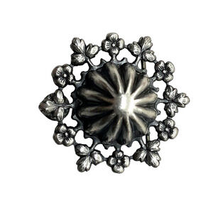 Joseff of Hollywood Brooch Pin 1940s Vintage Floral Detail Dome Silver Tone